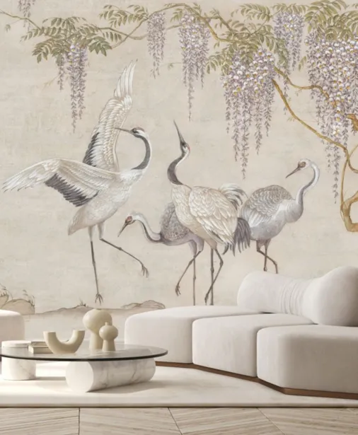 Walltime - BALLO orientalna tapeta z żurawiami