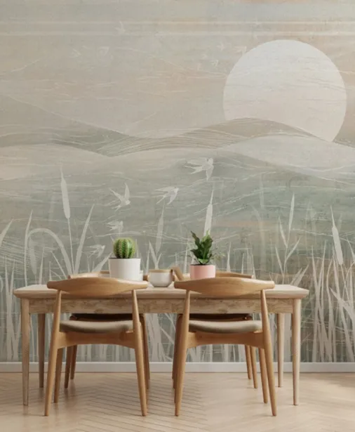 Walltime - SERENITY tapeta do sypialni - pola i jaskółki