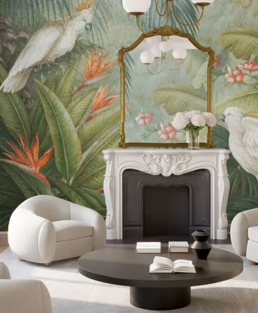 Walltime - BELLISSIMA tapeta do salonu dżungla i papugi