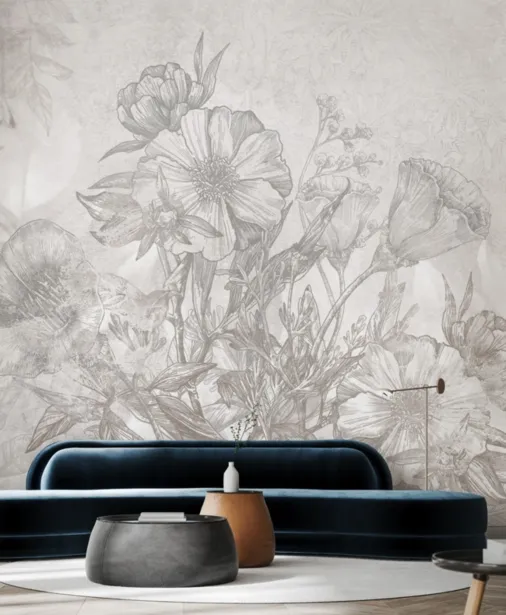 Walltime - SOLTANTO - tapeta do salonu w graficzne kwiaty