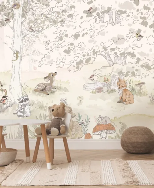 Walltime - SPRING FOREST tapeta dla dzieci zwierzątka z lasu