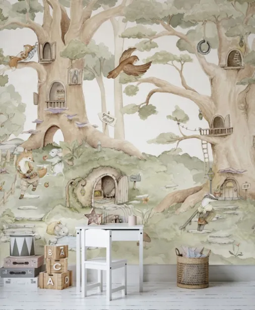 Walltime - GREENWOOD tapeta dla dzieci leśne osiedle