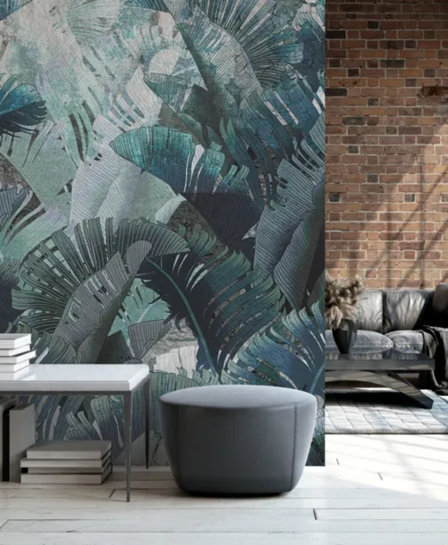 Walltime - GREEN WALL tapeta do salonu ściana egzotycznych liści