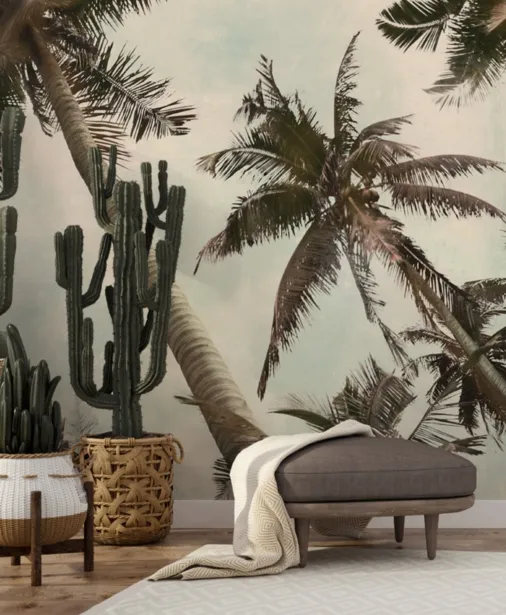 Walltime - BOHO BALI tapeta do sypialni palmy na tle nieba