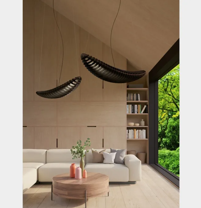 ZEPPELIN LED L150 TAR lampa wisząca ze sklejki - świecenie w dół - Brzoza - Biały