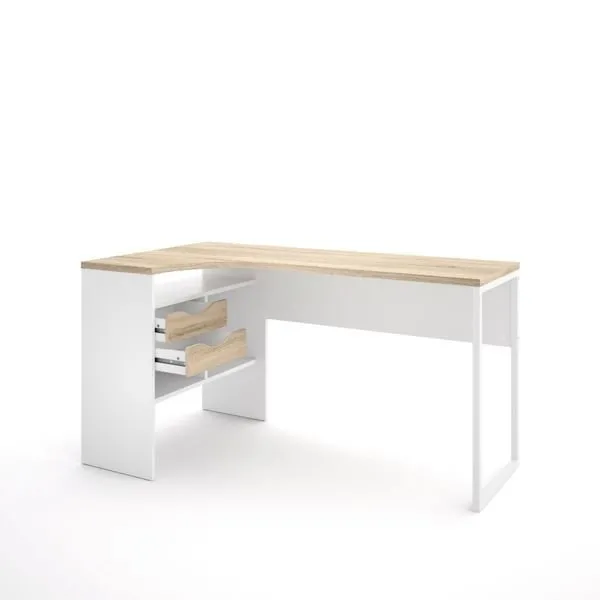 Biurko narożne białe / dąb trufla mat 145 cm Function