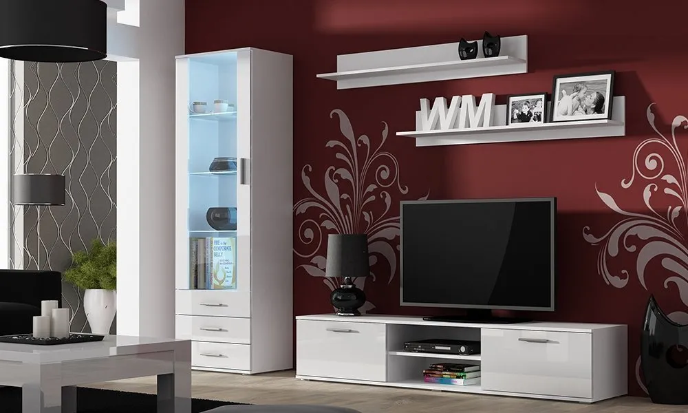 Meblościanka do salonu biała mat / połysk 265 cm Simple