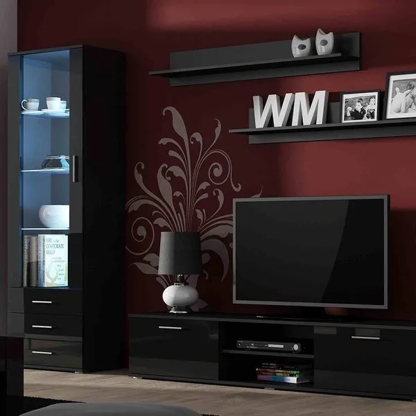 Meblościanka do salonu czarna mat / połysk 265 cm Simple