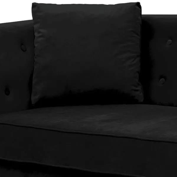 Sofa tapicerowana Leya, 3 osobowa, czarna, nóżki wenge