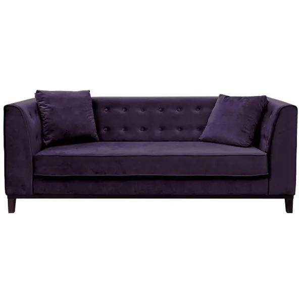 Sofa tapicerowana Leya, 3 osobowa, fioletowa, nóżki wenge
