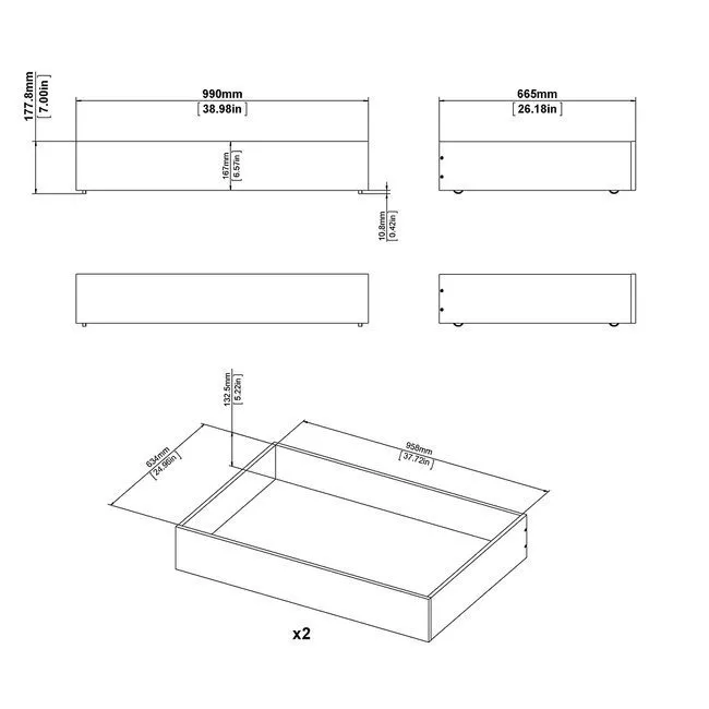 Zestaw szuflad pod łóżko biały 99x67x18 cm Naia