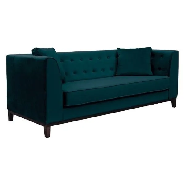 Sofa tapicerowana Leya, 3 osobowa, turkusowa, nóżki wenge