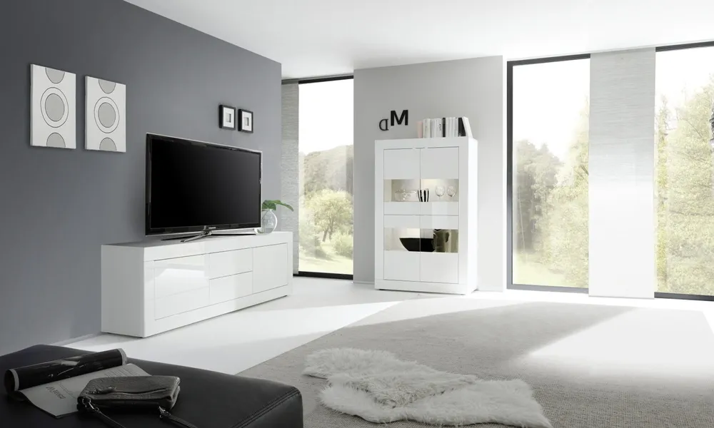 Witryna czterodrzwiowa biała wysoki połysk 102 cm Basic