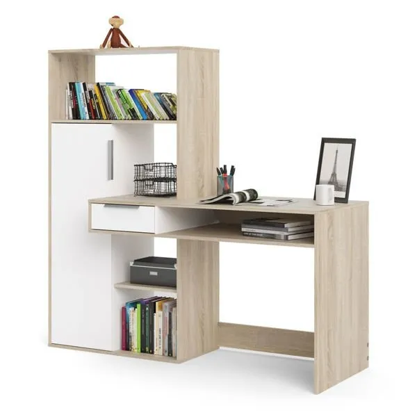 Biurko z regałem dąb sonoma / białe mat 163 cm Function Plus