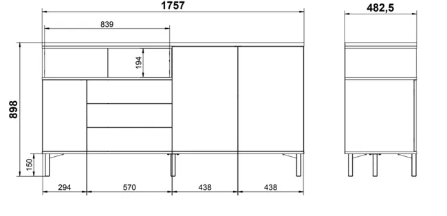 Komoda z szufladami i drzwiami biała / dąb sonoma mat 176 cm Roomers