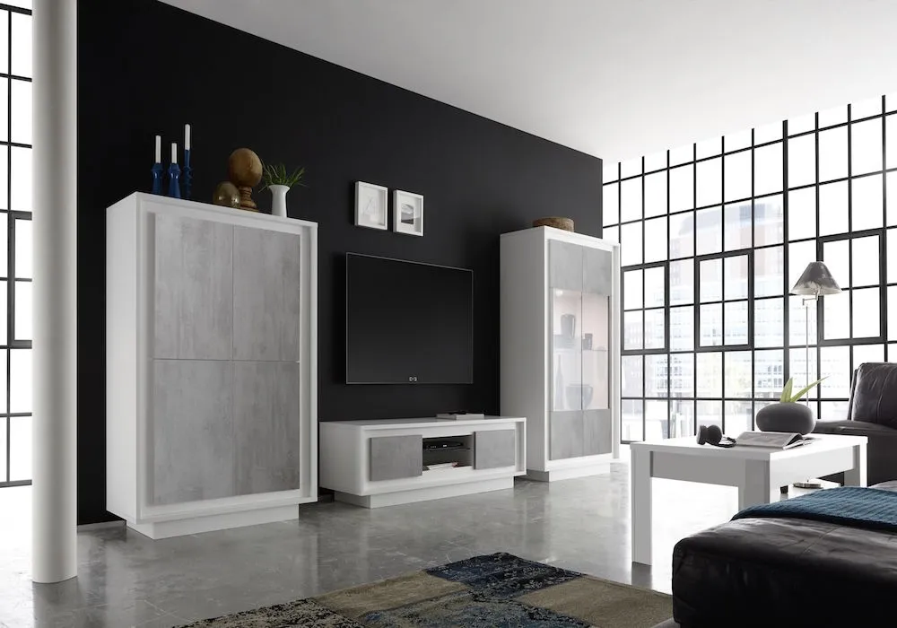 Komoda wysoka z drzwiami beton / biała mat 106 cm Paradise