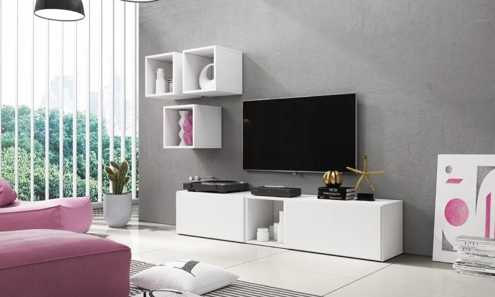 Meblościanka do salonu biała mat 206 cm Rock