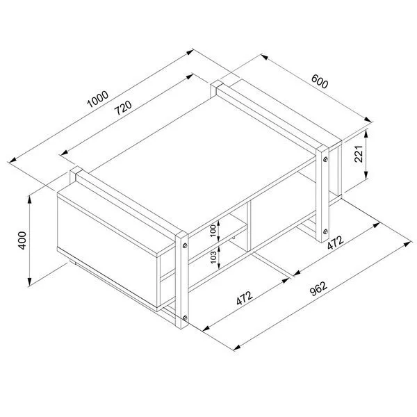 Stolik kawowy loftowy dąb / antracyt mat 100 x 60 cm Brooklyn