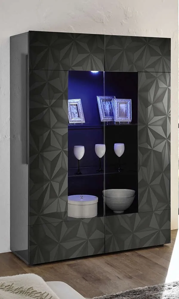 Witryna dwudrzwiowa antracyt połysk 121 x 166 cm Prestige