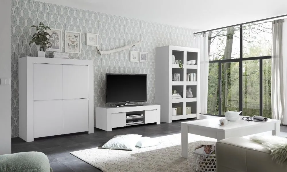 Regał do salonu biały mat 110 x 42 x 186 cm Tuscany