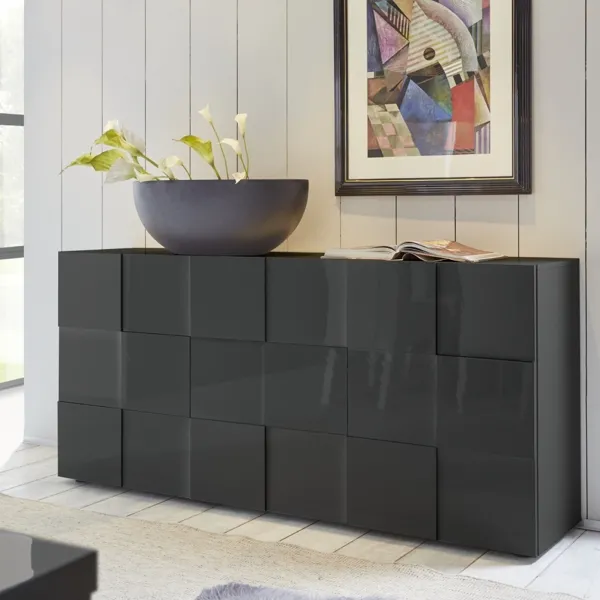 Komoda z drzwiami antracyt wysoki połysk 181 cm Solo