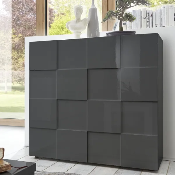 Komoda wysoka z drzwiami antracyt wysoki połysk 121 cm Solo