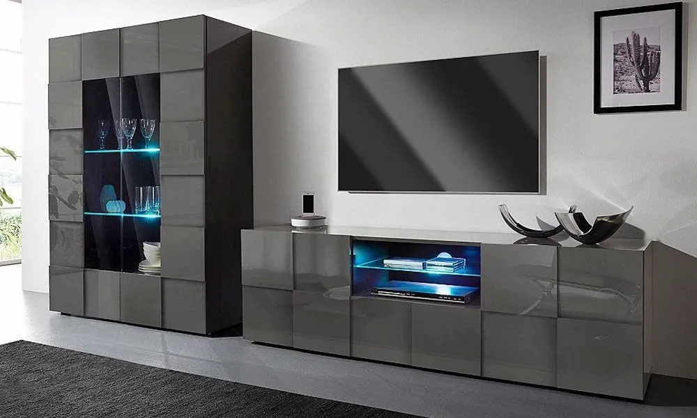 Witryna dwudrzwiowa antracyt połysk 121 x 166 cm Solo