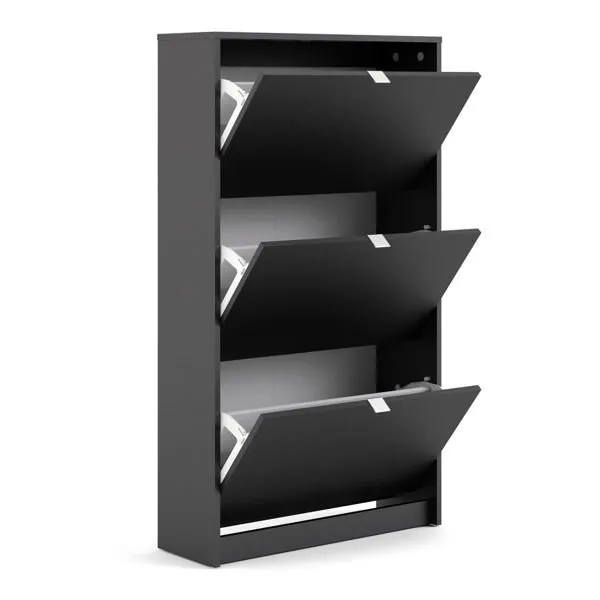 Szafka na buty trzydrzwiowa czarna mat 70 cm Roma