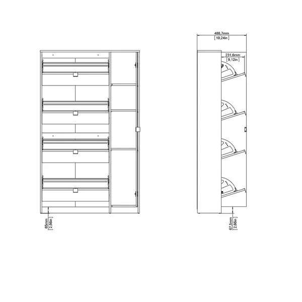Szafka na buty pięciodrzwiowa dąb sonoma / biała mat / wysoki połysk 99 cm Roma