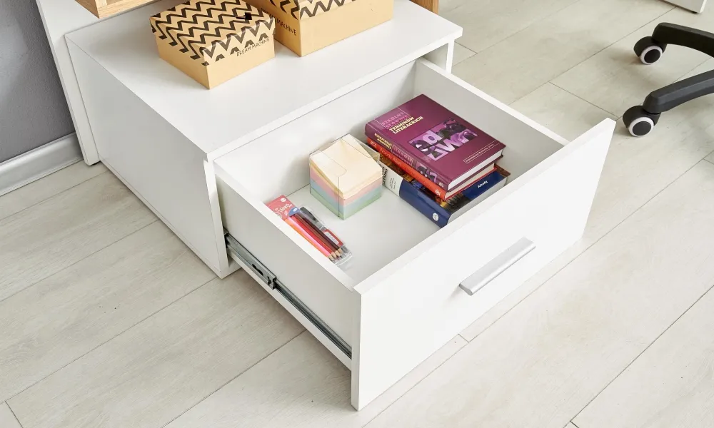 Biurko z regałem białe / dąb złoty mat 149 cm Grosso