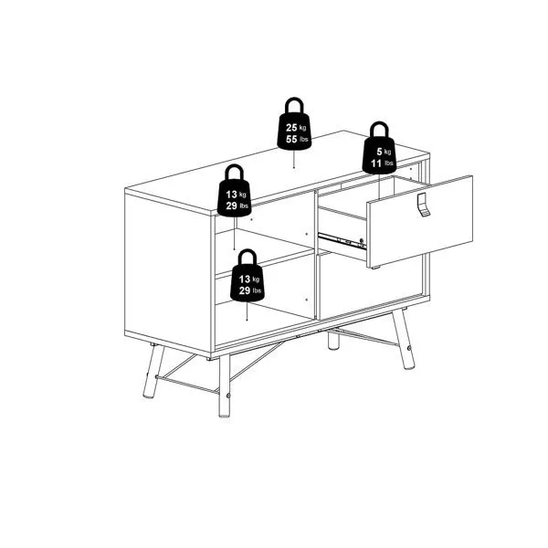 Komoda z szufladami i drzwiami czarna / orzech mat 102 cm Ryan