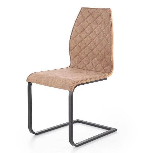 Krzesło na płozie drewniane tapicerowane brązowe / dąb złoty K265