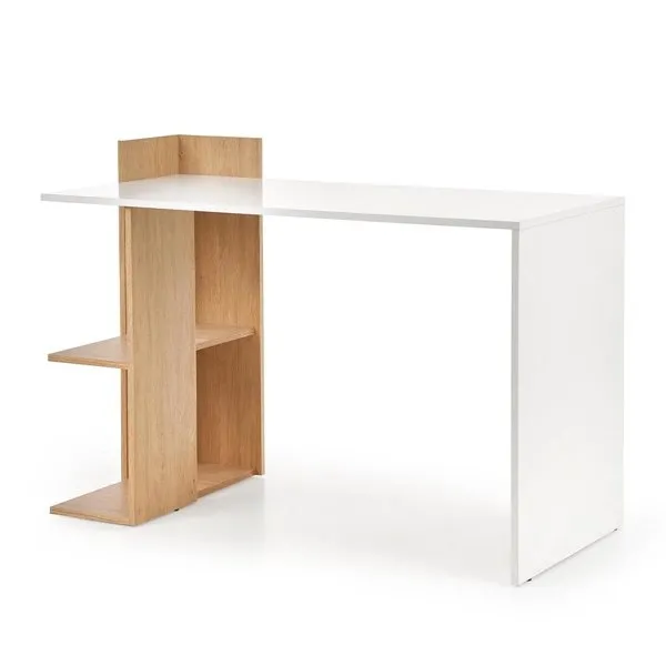 Biurko z regałem białe / dąb złoty mat 122 cm Fino