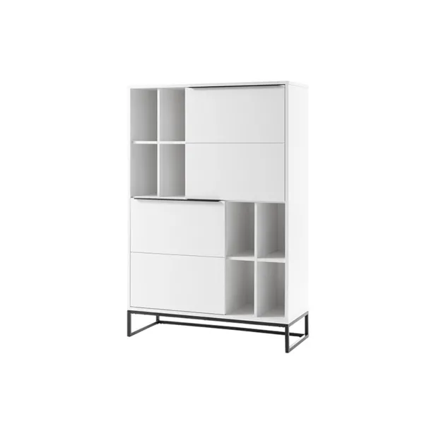 Komoda wysoka dwudrzwiowa z połkami biała mat 100 x 149 cm Glory