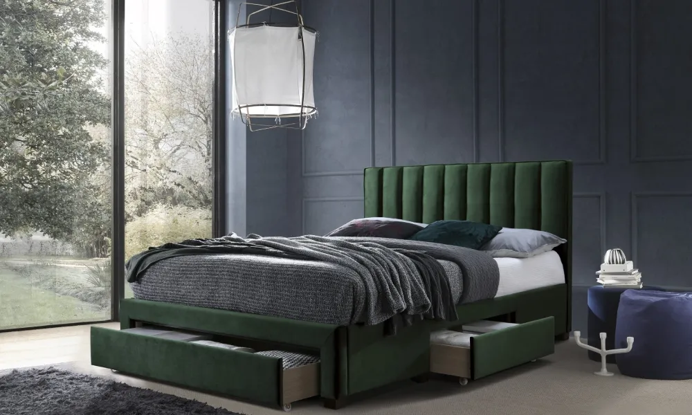 Łóżko tapicerowane z szufladą zielone 160x200 cm Grace