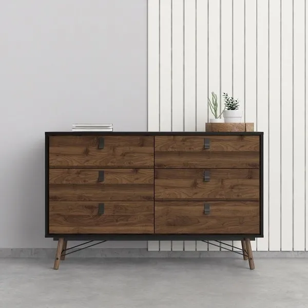 Komoda z szufladami orzech / czarna mat 150 cm Ryan
