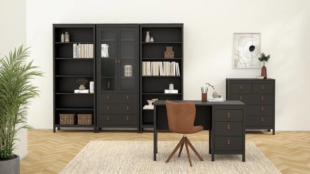 Witryna dwudrzwiowa z szufladami czarna mat 78 x 199 cm Madrid