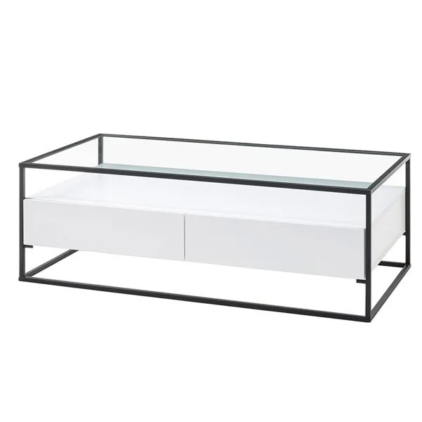 Stolik kawowy z szufladami biały / czarny mat 120 x 60 cm Lavre