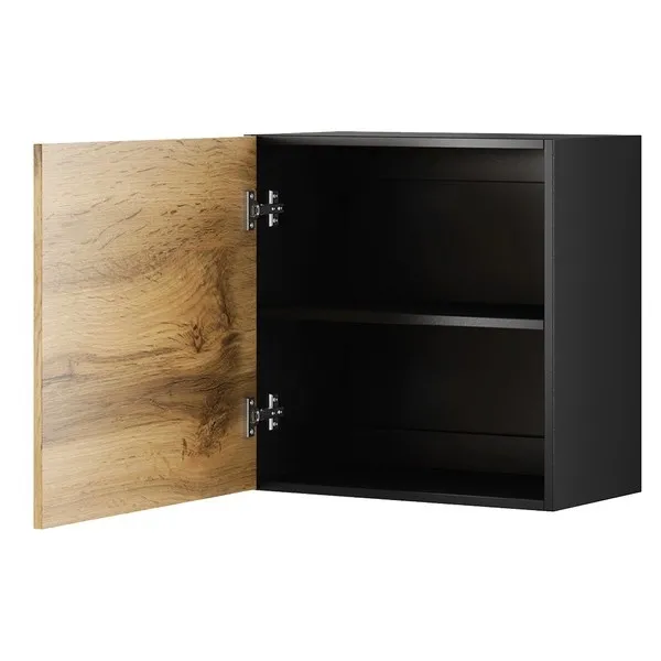 Witryna wisząca czarna / dąb wotan mat 50 x 50 cm Vidago