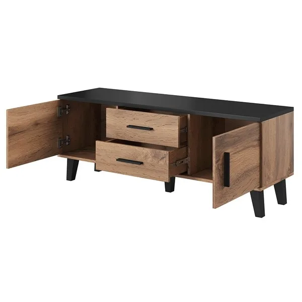 Szafka RTV dąb wotan / czarna mat 140 cm Livorno