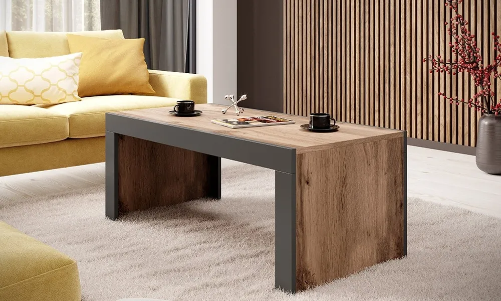 Stolik kawowy prostokątny dąb wotan / antracyt mat 120 x 60 cm Zoja
