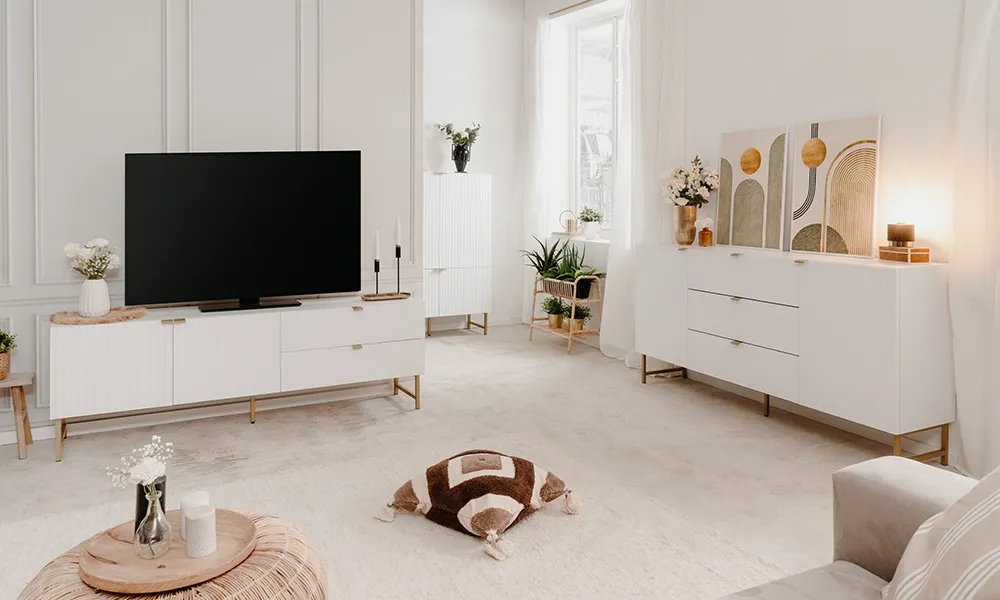 Komoda z szufladami i drzwiami biała mat 179 cm Edinburgh