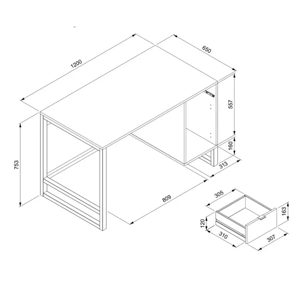 Biurko z szufladami i drzwiami antracyt / brązowe mat 120 cm Sumatra