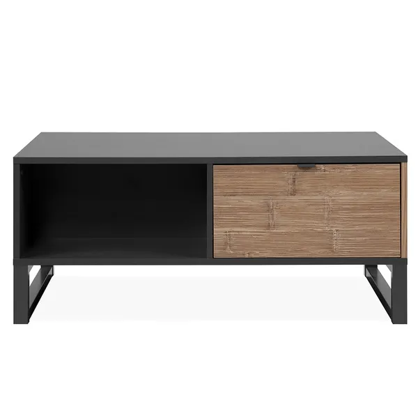 Stolik kawowy z szufladą antracyt / dekor bambus mat 108 x 60 cm Sumatra