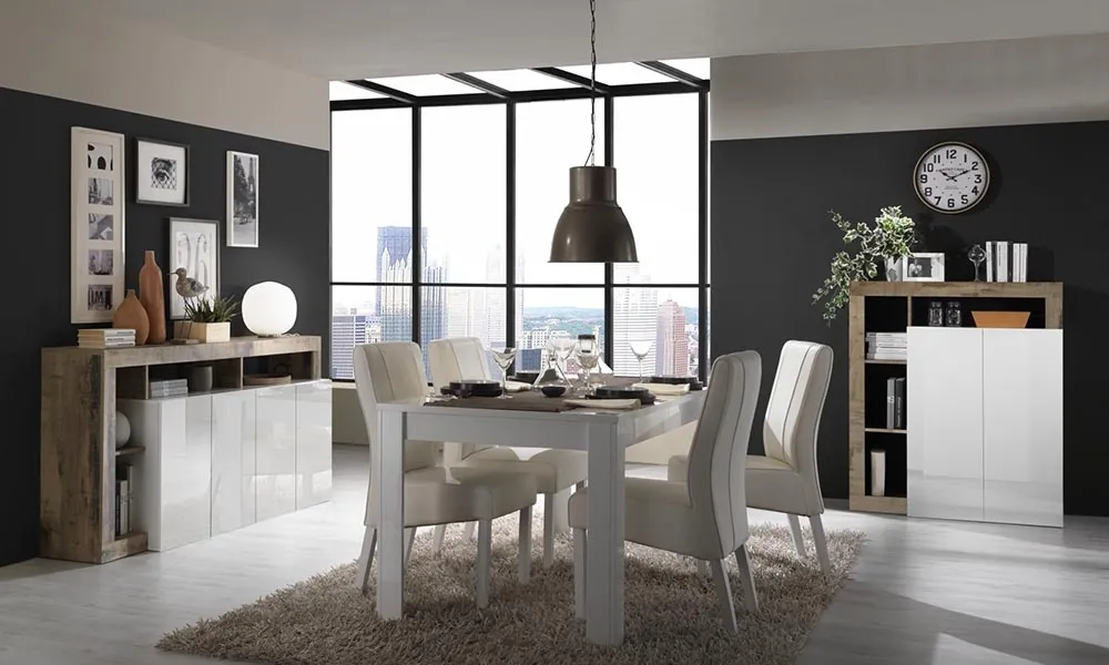 Komoda z drzwiami biała / klon Pero wysoki połysk / mat 184 cm Verden