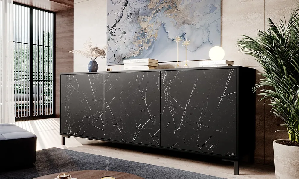 Komoda z drzwiami czarna mat 200 cm Latina