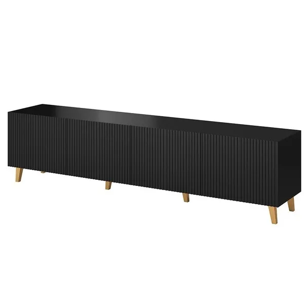 Szafka RTV z frezowanym frontem czarna mat 200 cm Malia