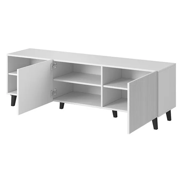 Szafka RTV z frezowanym frontem biała mat 150 cm Malia