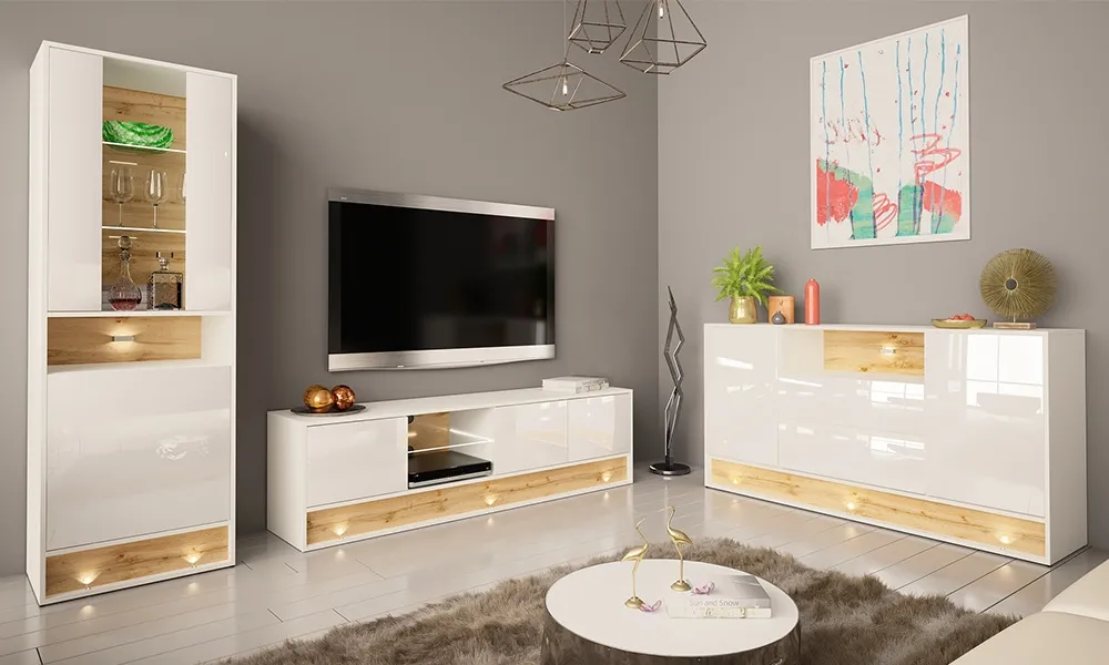 Witryna dwudrzwiowa biała / dąb wotan mat / połysk 60 x 180 cm Image