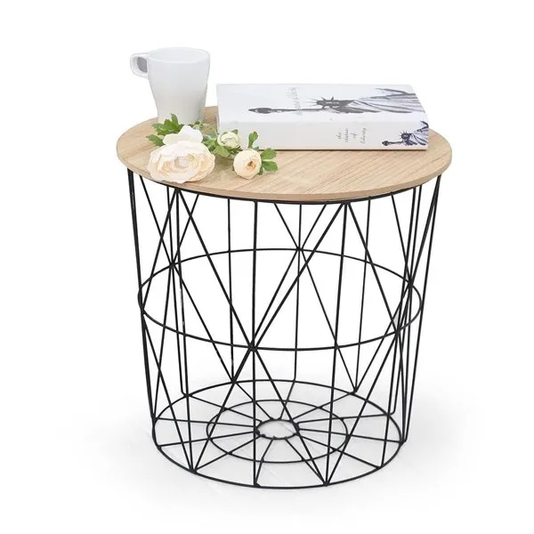 Stolik kawowy okrągły naturalny / czarny mat 42 cm Bonobo